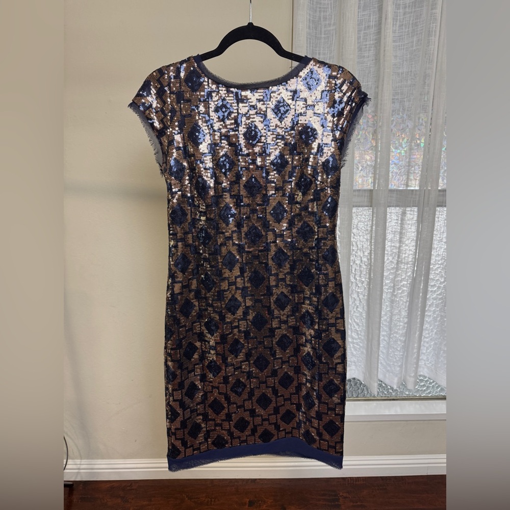 Vince Camuto Sparkle Formal Dress, Blue & Bronze, 4, Like New Cocktail Dress